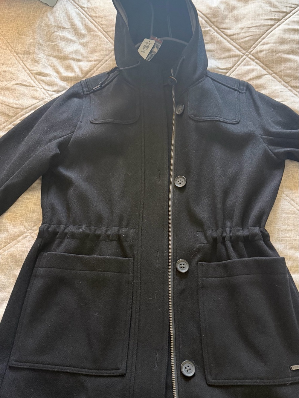 L.L. Bean women’s Black Pea Coat with Light Gray Trim - Picture 7 of 7